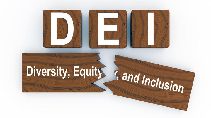 Broken DEI sign, Diversity, Equity, Inclusion