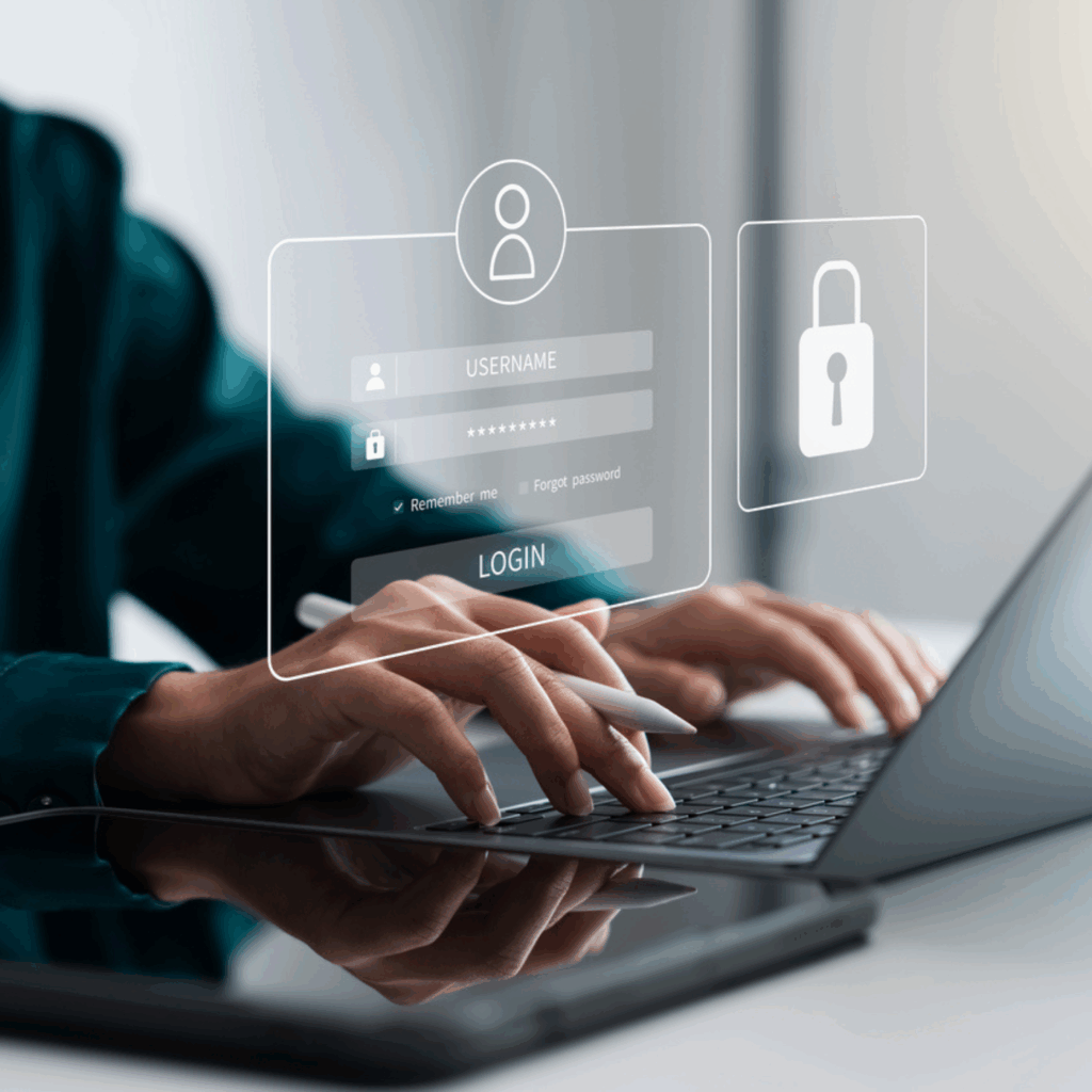 Person typing secure login on laptop